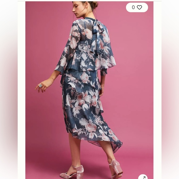 HEMANT AND NANDITA SAMMY SHEER FLORAL TIERED RUFFLE DRESS  SIZE SMALL - Picture 4 of 16